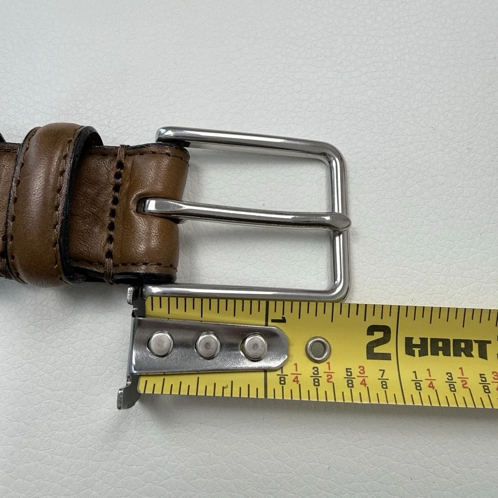 Jos A Bank Brown Genuine Italian‎ Leather Belt Silver Tone Buckle Men 34/85